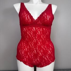 Hanky Panky Signature Lace Teddy Medium Style 488006 Elegant Red Lace Bodysuit